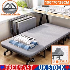 Portable Fold Up Rollaway Guest Bed with Mattress & Wheels Heavy Duty Large Bed