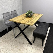 Modern Dining Table Set with Padded Bench and 2 Grey Velvet Chairs