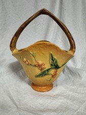 Roseville Bittersweet Yellow 1951 Mid Century Modern Art Pottery Vase Basket 8"