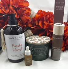 4pc Bundle Sand + Fog 'Pumpkin Harvest' Hand Soap, Candle, Reed Diffuser, Oil