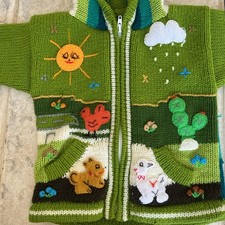 Handknit Hooded Cardigan Jacket 18-24 Mo Baby Toddler Acrylic Made in Peru