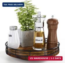 Farmhouse Oak 9" Lazy Susan Turntable Organizer for Cabinet, Round Wooden Lazy S