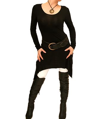 Neu schwarz Wasserfall Tunika Top mit Taschen