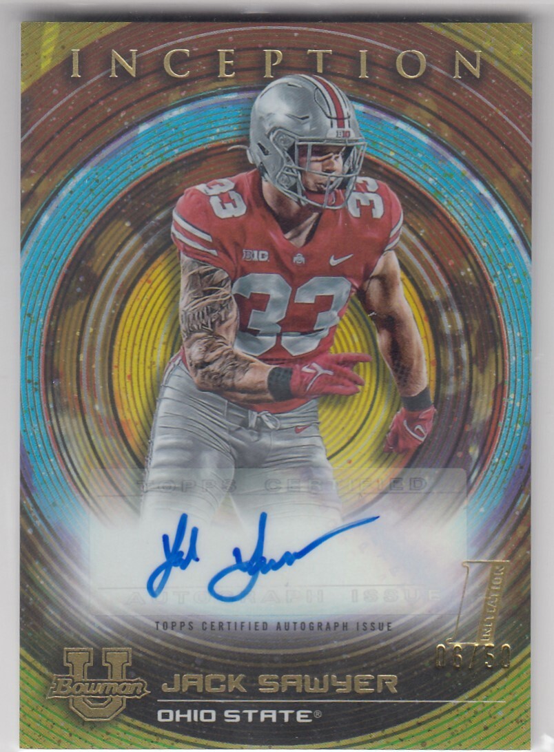 2022 Bowman Inception Jack Sawyer AUTO GOLD FOIL /50 SSP RC THE OHIO STATE ZI