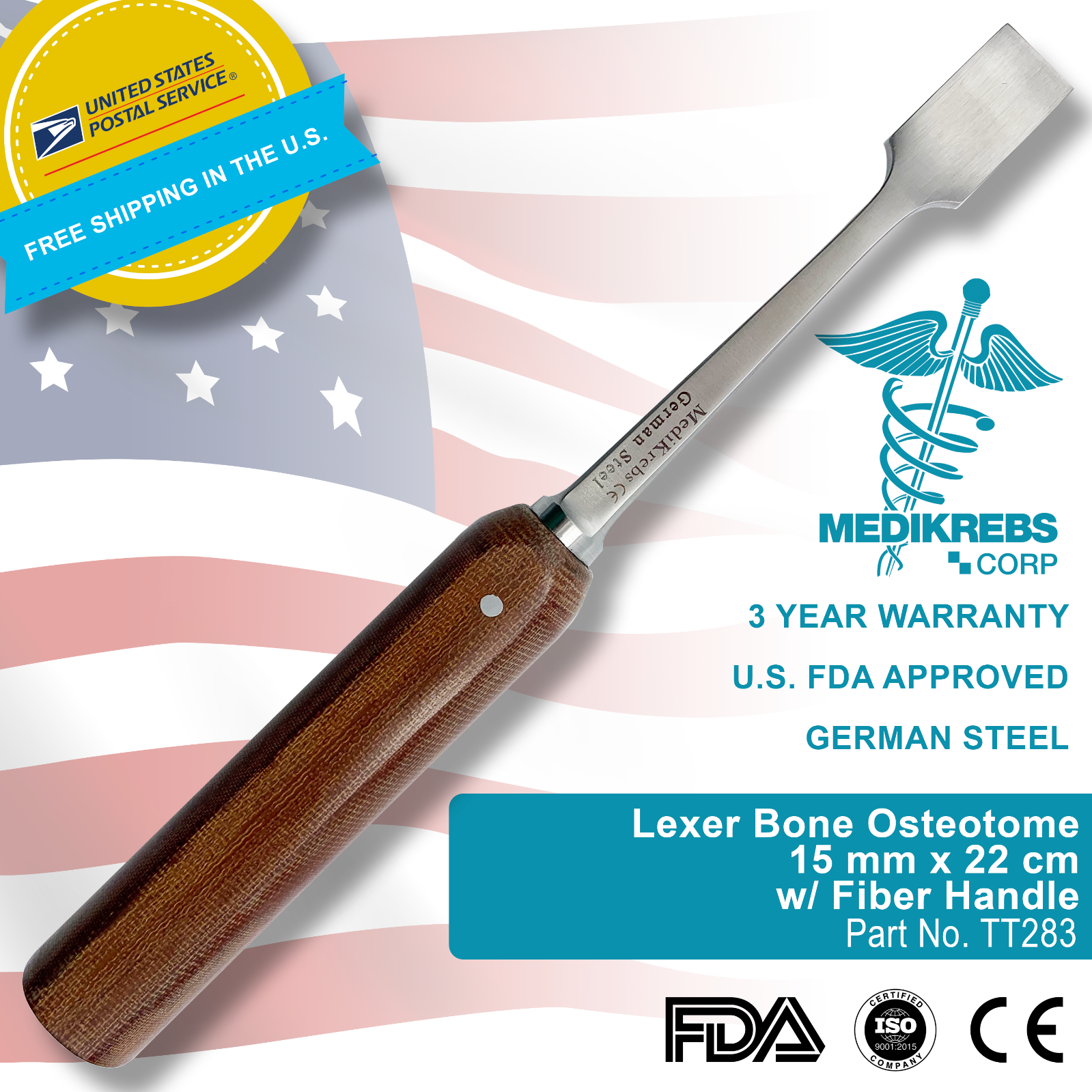 Lexer Bone Osteotome 15 mm x 22 cm w/ Fiber Handle OR Grade Surgical ...