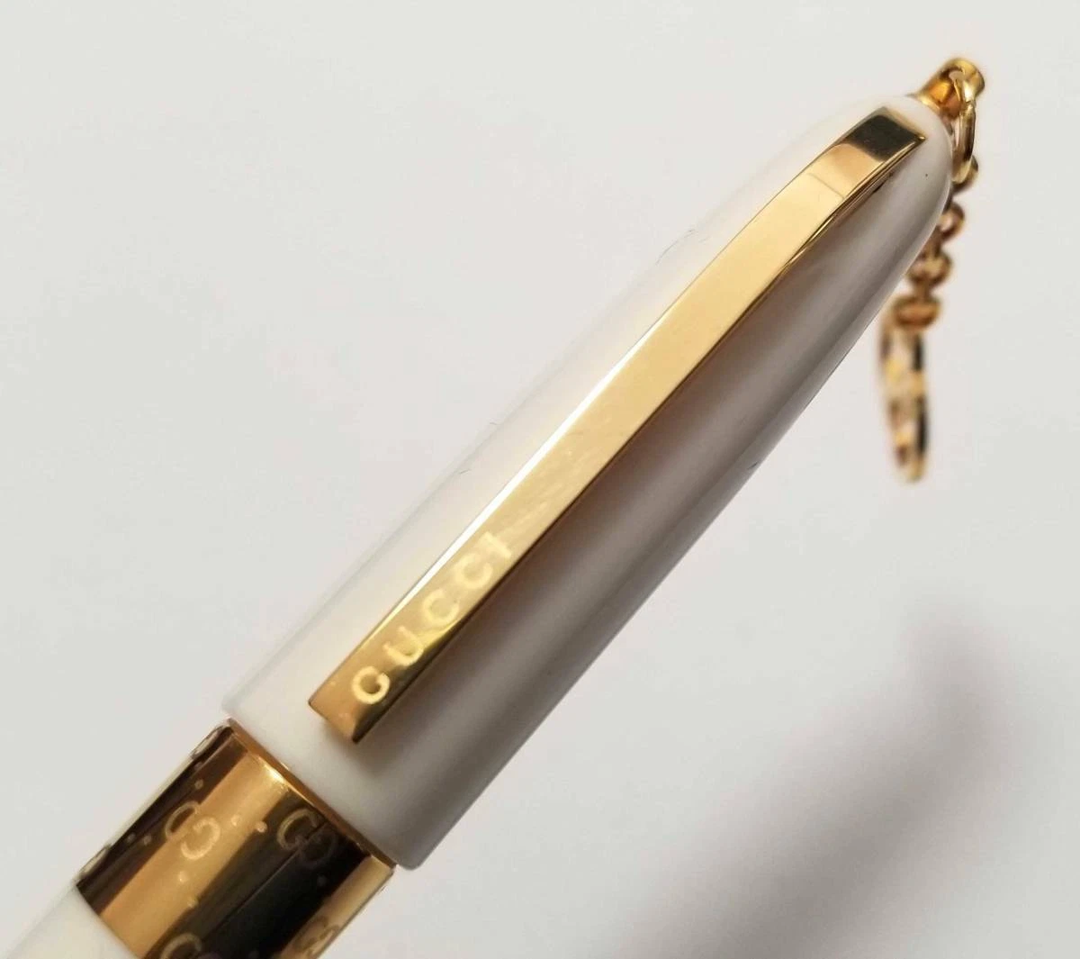 Authentic GUCCI Ballpoint Pen Icon White Gold Charm GG Women Men From Japan