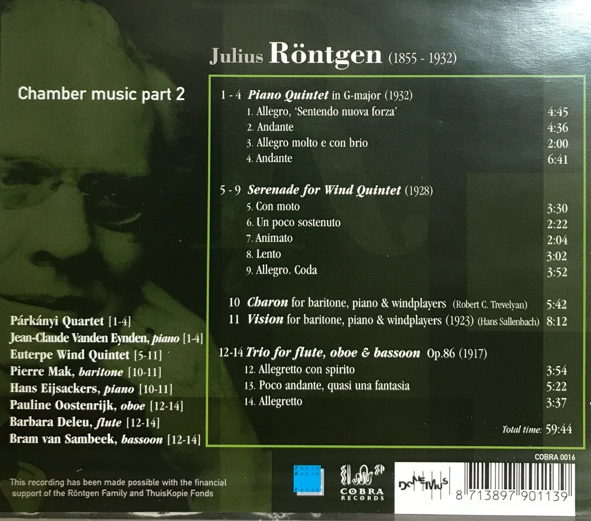 Julius Röntgen, Párkányi Quartet, Chamber Music Part 2 (CD Cobra
