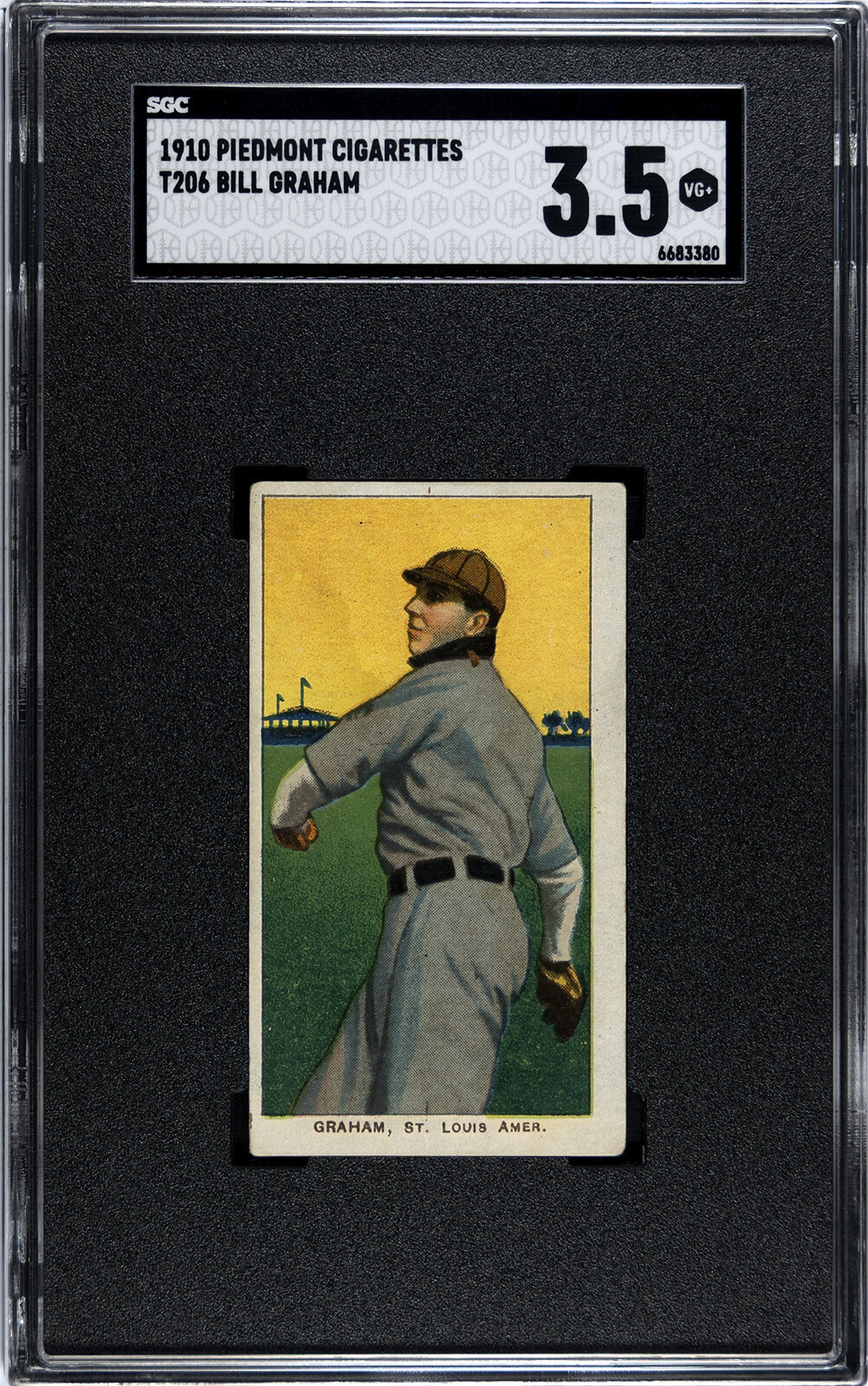 1909-11 T206 White Border Bill Graham StL Browns Piedmont 350/25 SGC 3.5 VG+Nice