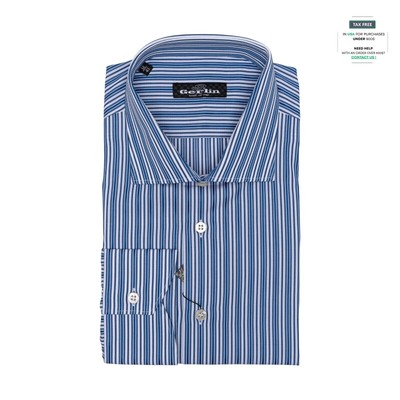 Chemise De Bureau Gerlin Italienne - Taille S, Rayures Noir Et Blanc - Coton, Occasion Très Bon état