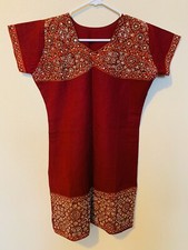 womens Sz M Kameez kurti rajasthani jaipur beads hip hugging Maroon flawless