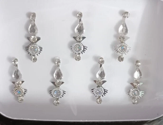 Bindi largo plateado 12 piezas para mujer niña piedra con tachuelas nupciales reutilizable surtido Foto 2 de 4