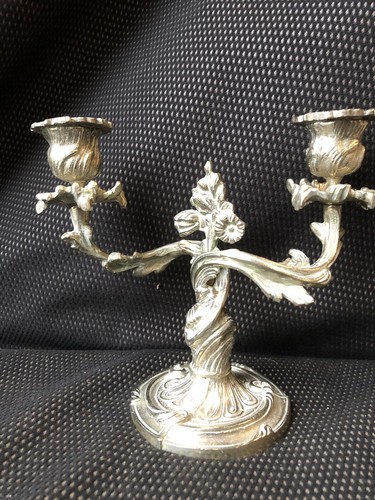 PAIR OF SILVER BRONZE CANDLE HOLDERS LOUIS XV STYLE - Picture 3 of 7