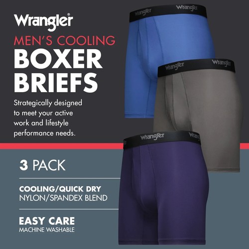 Wrangler Men's Boxer Briefs Cooling Stretch Nylon Boxers, 3 Pack M, L, XL or 2XL - Picture 3 of 7