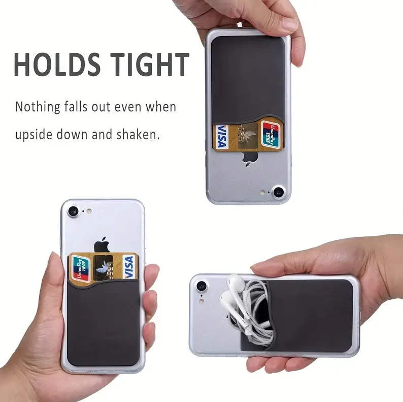 2pc Black Silicone Credit Card Holder Cell Phone Wallet Pocket Sticker Adhesive - Image 4 of 4
