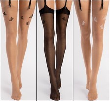 Fiore Farfalle sheer matte stockings with belt decorated butterfly print 20 Den