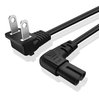 2 Prong Power Cord NEMA 1-15P to IEC320 C7 Right Angle Power Cable