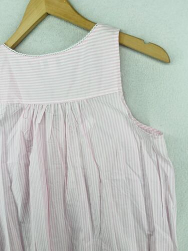 MISS ELAINE Nightgown S Striped Pintuck Button Up Dress Lounge Cotton Pink NEW - Picture 6 of 15