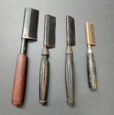 VTG Brass Hair Comb Wood Handle Lot Of 4