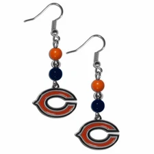 Chicago Bears Dangle Earrings Fan Beads w/ Charm NFL Football Jewelry