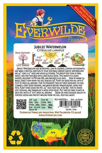 1 Oz Jubilee Watermelon Seeds - Everwilde Farms Mylar Seed Packet - Picture 2 of 3