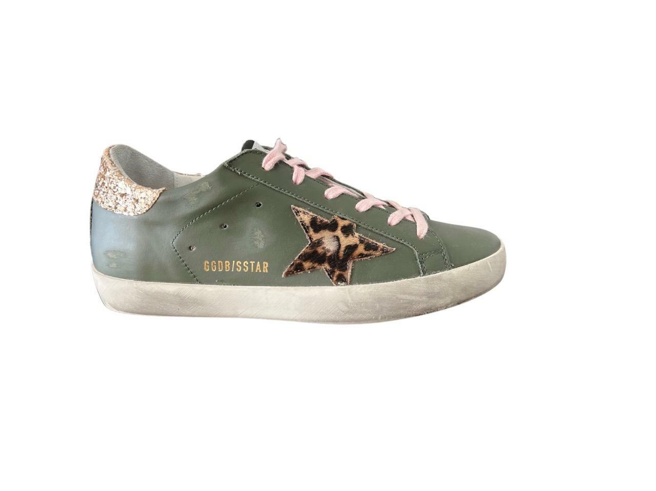 Golden Goose Superstar Army Green Gold Glitter Heel Tab Sneakers Sz 37 Us7 Ebay