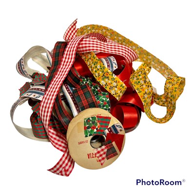 Vintage Various Pieces of Fabric Ribbon Some Cut For Ribbon Making
