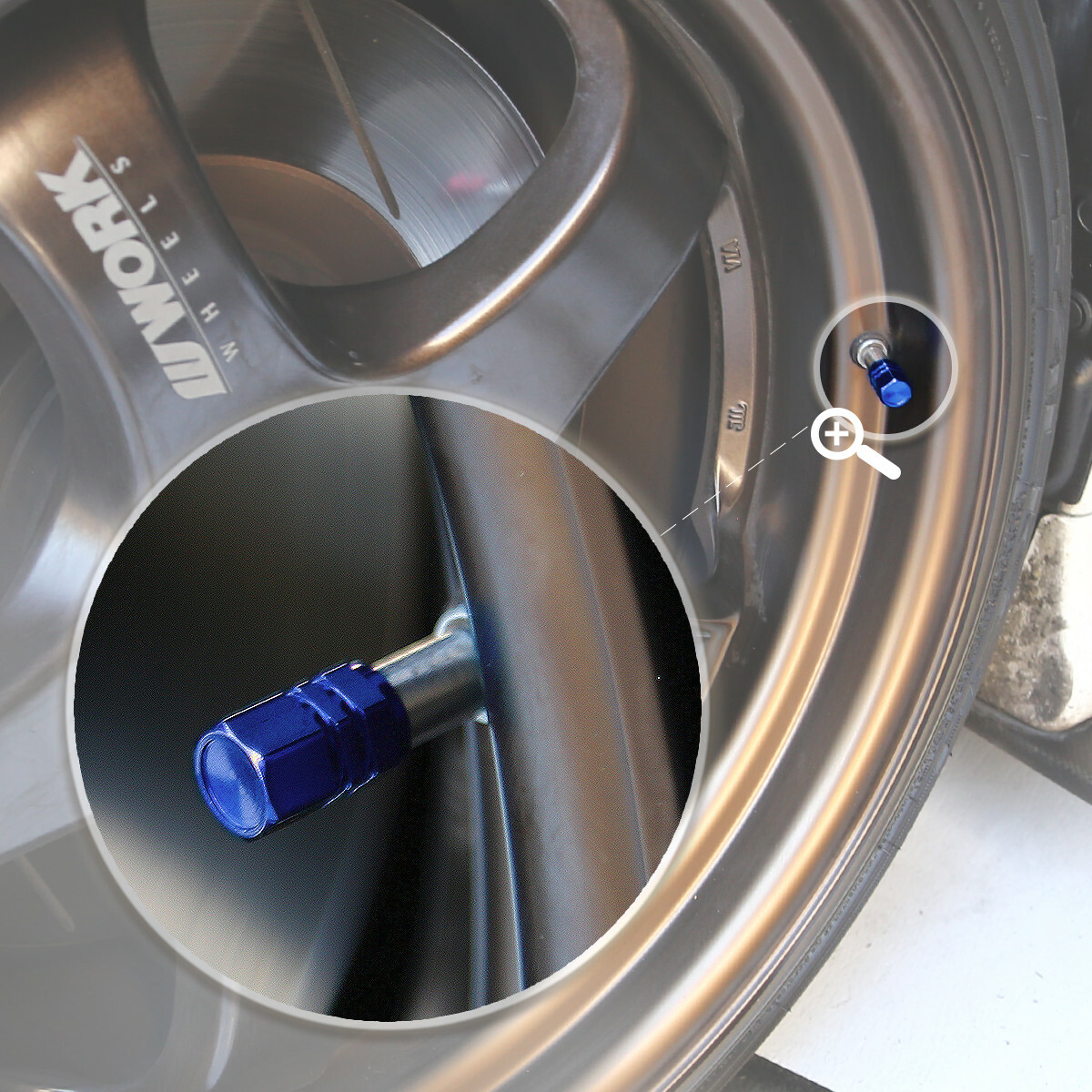 4 Pcs Blue Aluminum Tires Stem Caps Hexagon Style Wheel Air Valve Dust