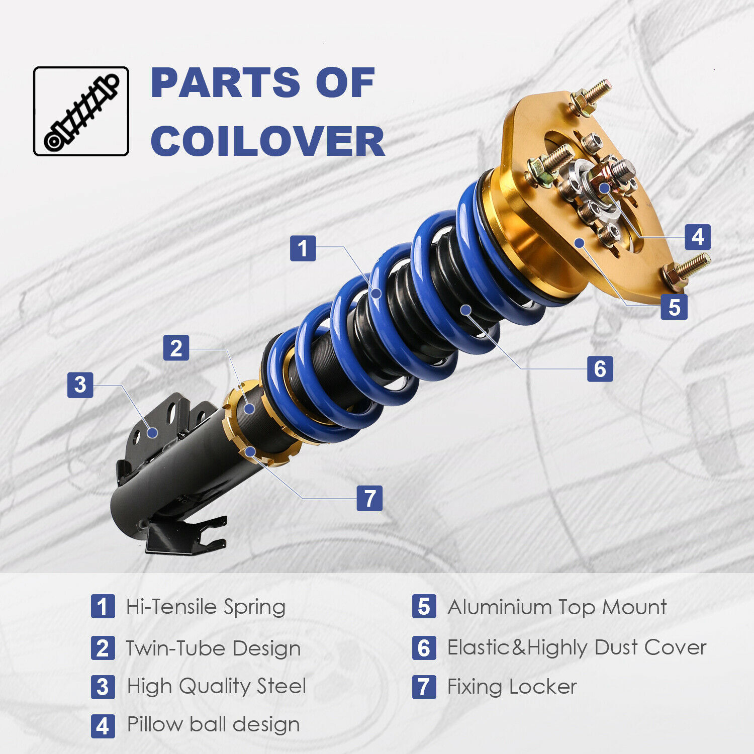 Full Coilovers Struts Shocks For 0207 Subaru Impreza WRX GDB GDA 0308