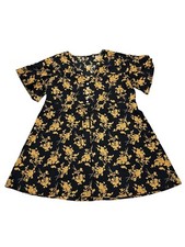 SHEIN Women’s Dress Size 2XL Black Gold Floral Boho Midi Dress V Neck Pullover