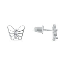 925 Sterling Silver Butterfly CZ Stud Earring Nickel Free Anti Tarnish