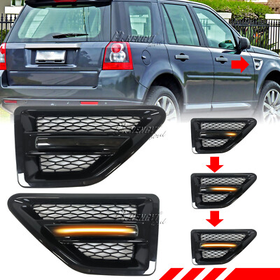 Upgrade Dynamic Side Marker Light + Black Air Vent Cover For Freelander 2 06-16