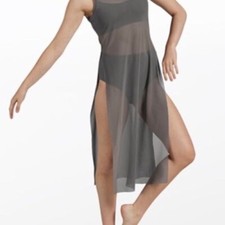 Grey Mesh Tank Overdress and Camisole Low Back Leotard in Adult Small