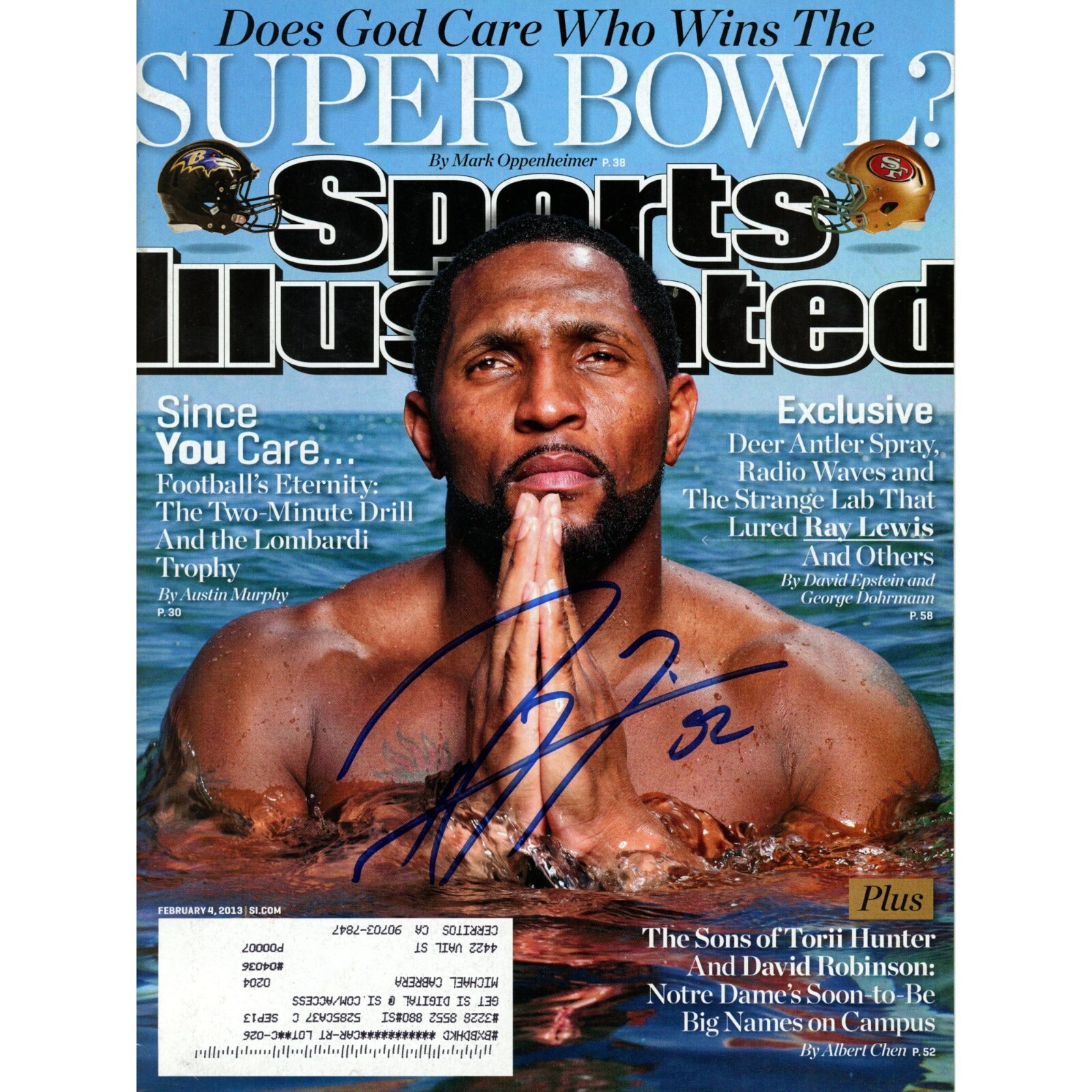 Ray Lewis Autographed Signed Baltimore Ravens Sports Illustrated 2/4/13 Beckett 