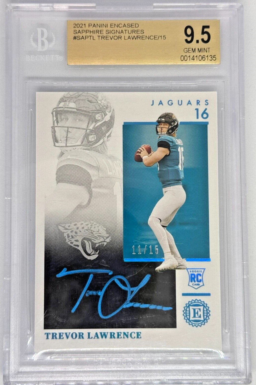 Trevor Lawrence Panini Encased Scripted Signatures #SSTL Sapphire