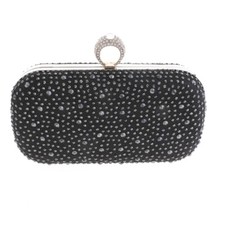 Silver Tone Metal Glitter Fabric Rhinestone Clutch Black Evening Bag TLX152-BLK