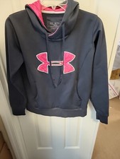 Under Armour Hoodie Women's Small Gray  Pink Logo Cold Gear Wear Pink.