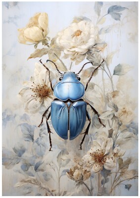 A3-Decoupage-Bastelpapier-Vintage-blau-Rose-Käfer-17244