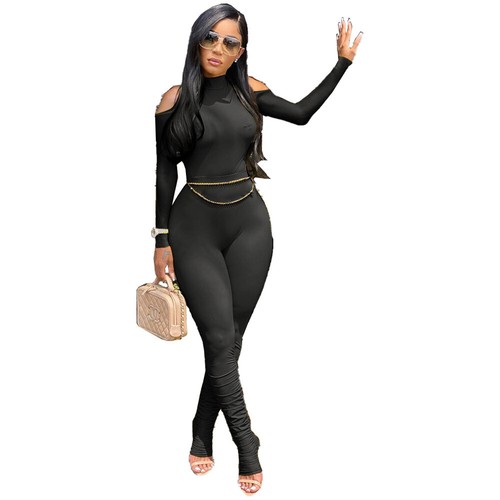 Spring/Summer Women's Solid Color Strapless Zipper Sexy Long Pleated Bodysuit - Afbeelding 15 van 22