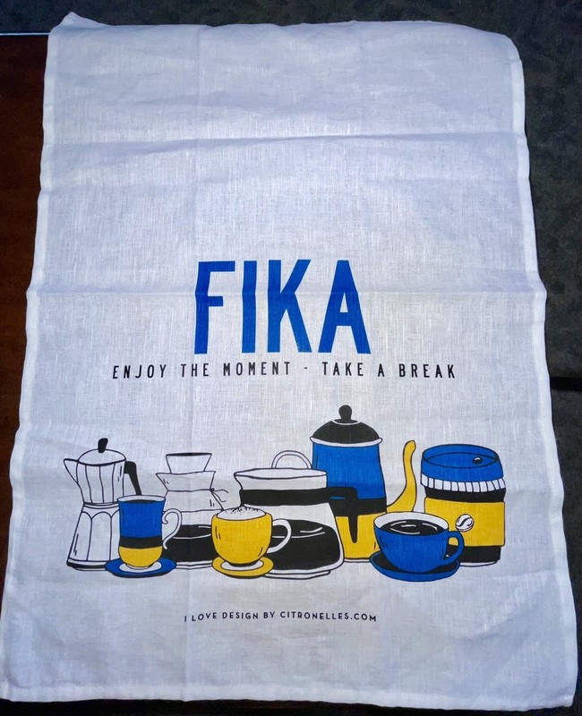 FIKA  Enjoy the Moment-Take a Break Citronelles Coffee Party Tea Towel-NEW 