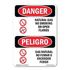 Natural Gas No Smoking Bilingual ANSI Danger Sign Metal Plastic Decal