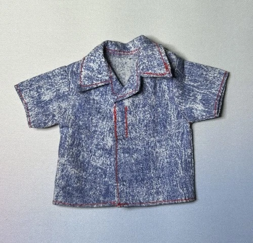 Vintage *Barbie* Clothes for KEN: 90's Blue Acid Washed Shirt w/ Red Stitches