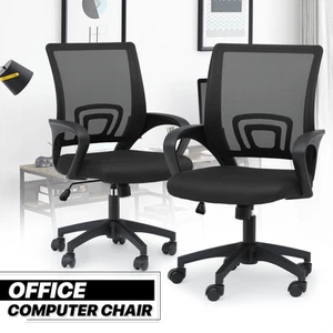 2Pcs Adjustable Height Computer Home Office Ergonomic Desk Mesh Chair Black