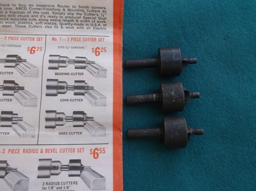 Vintage No. 7 Arco 3 Pc. Corner Finishing & Moulding Cutters 3/16" Contour USA