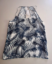 Buddha Wear Women's L 14 Blue White Tropical Palm Print Open Back Halter Top NWT