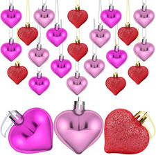 24 Pieces Valentine's Day Heart Baubles Ornaments Heart Shaped Decoration Bauble