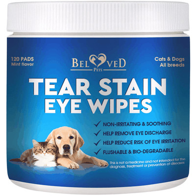 Beloved Pets Cat & Dog Eye Wash Drops & Tear Stain Remover (Eye Wipes) 120 Wipes