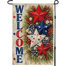 4th of July Decorations - Patriotic Stars Welcome Garden Flag Double Sided Fou