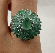 New Gorgeous Sterling Silver 925 Genuine Emerald Ring Size 7.75
