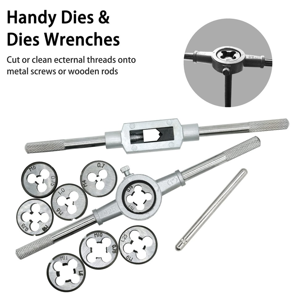 External Thread With Die 40pc Tap Die Set Metric Standard M3 to M12 Threading External ...
