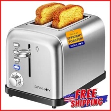 2 SLICE STAINLESS TOASTER Extra Wide Slot Bagels Bread Waffles Removable Tray
